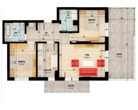 Apartament, 3 camere, Top Trade Residence , Vedere est
